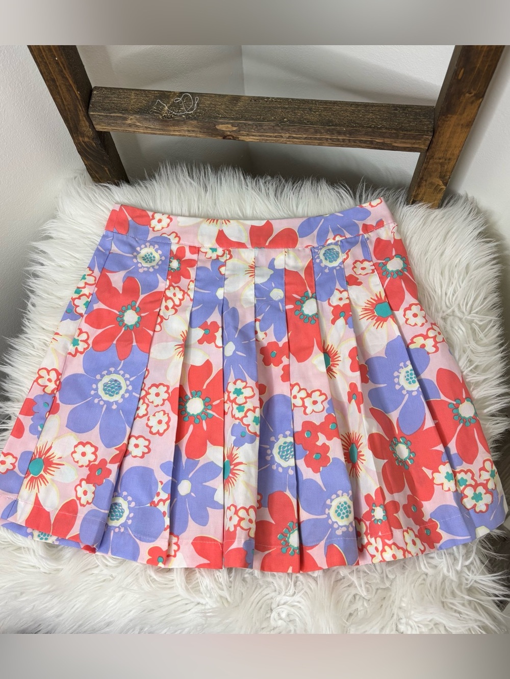 Cabana crown & ivy Floral Pleated Skater Skirt - Red, Lavender, Pink Size 6